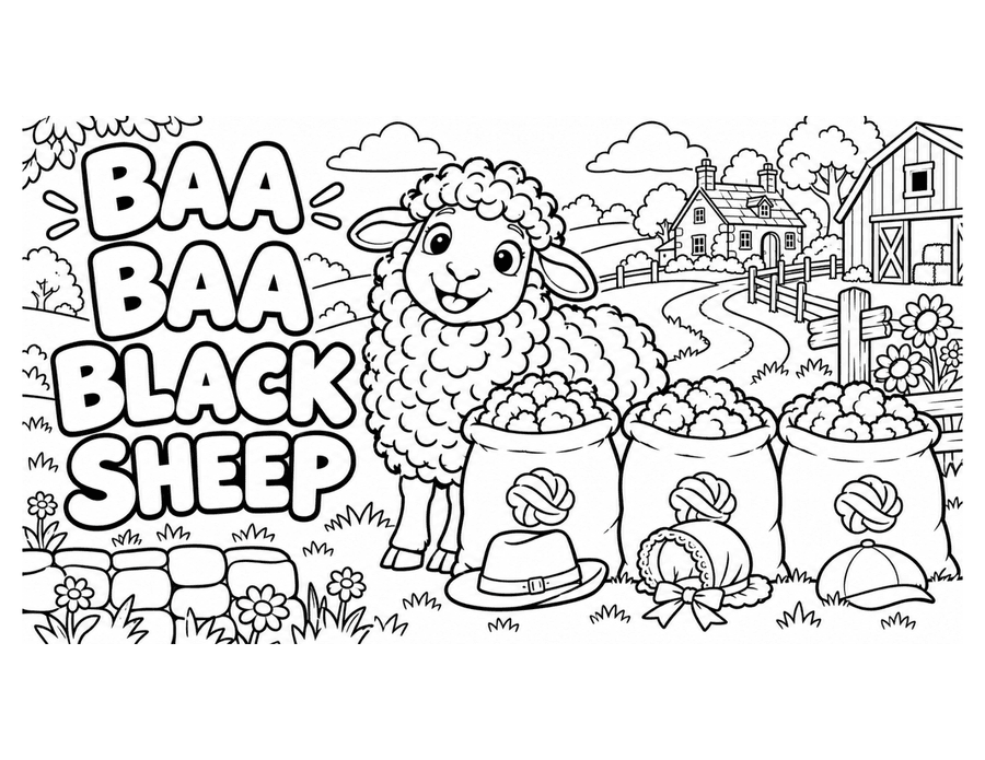 Baa, Baa, Black Sheep colouring page preview