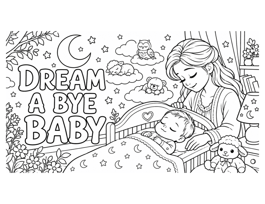 Dream a Bye Baby colouring page preview