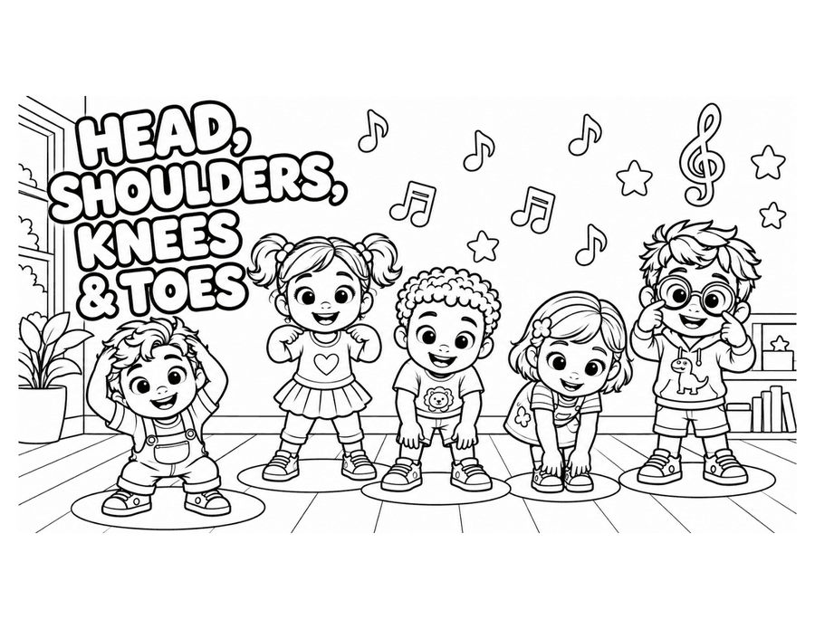 Head, Shoulders, Knees, and Toes colouring page preview