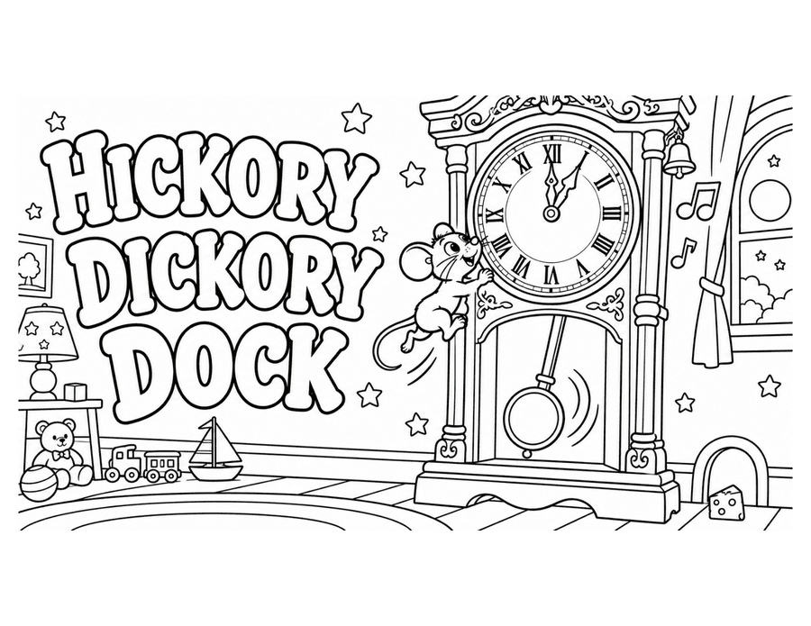 Hickory Dickory Dock colouring page preview