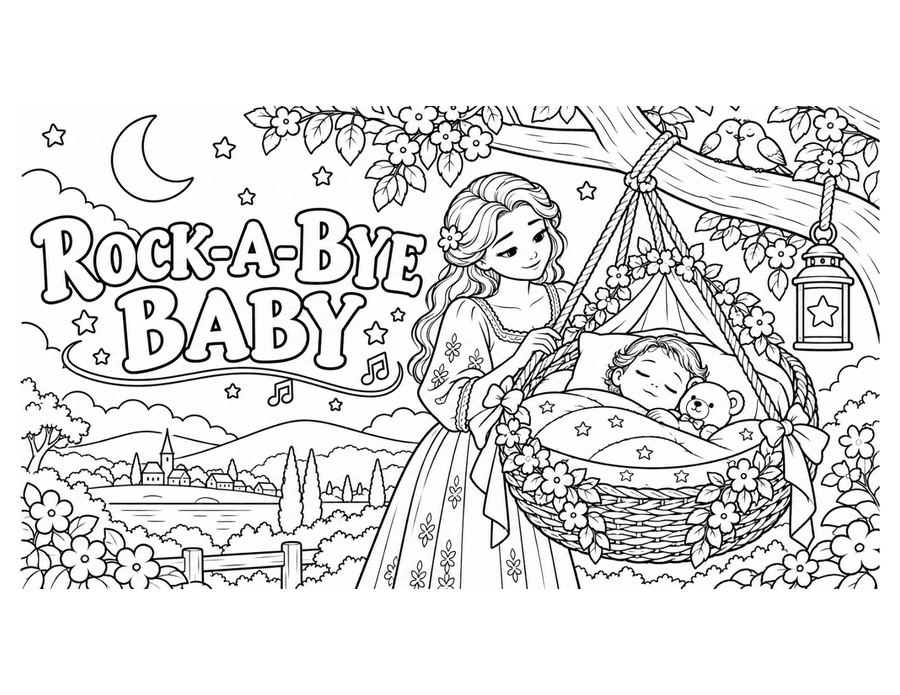 Rock-a-Bye Baby colouring page preview