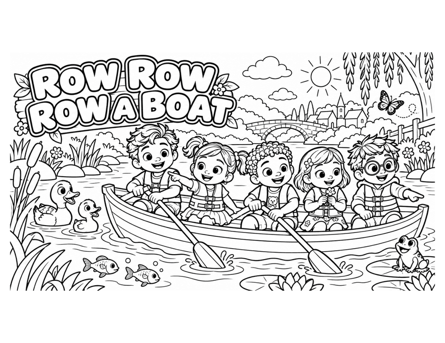 Row, Row, Row a Boat colouring page preview