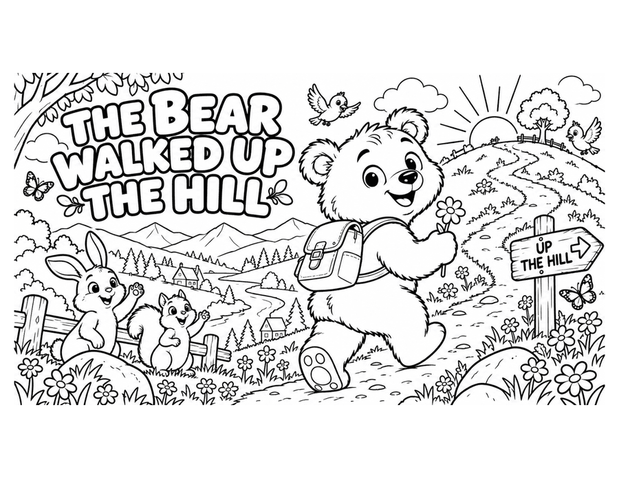 The Bear Walked Up the Hill colouring page preview